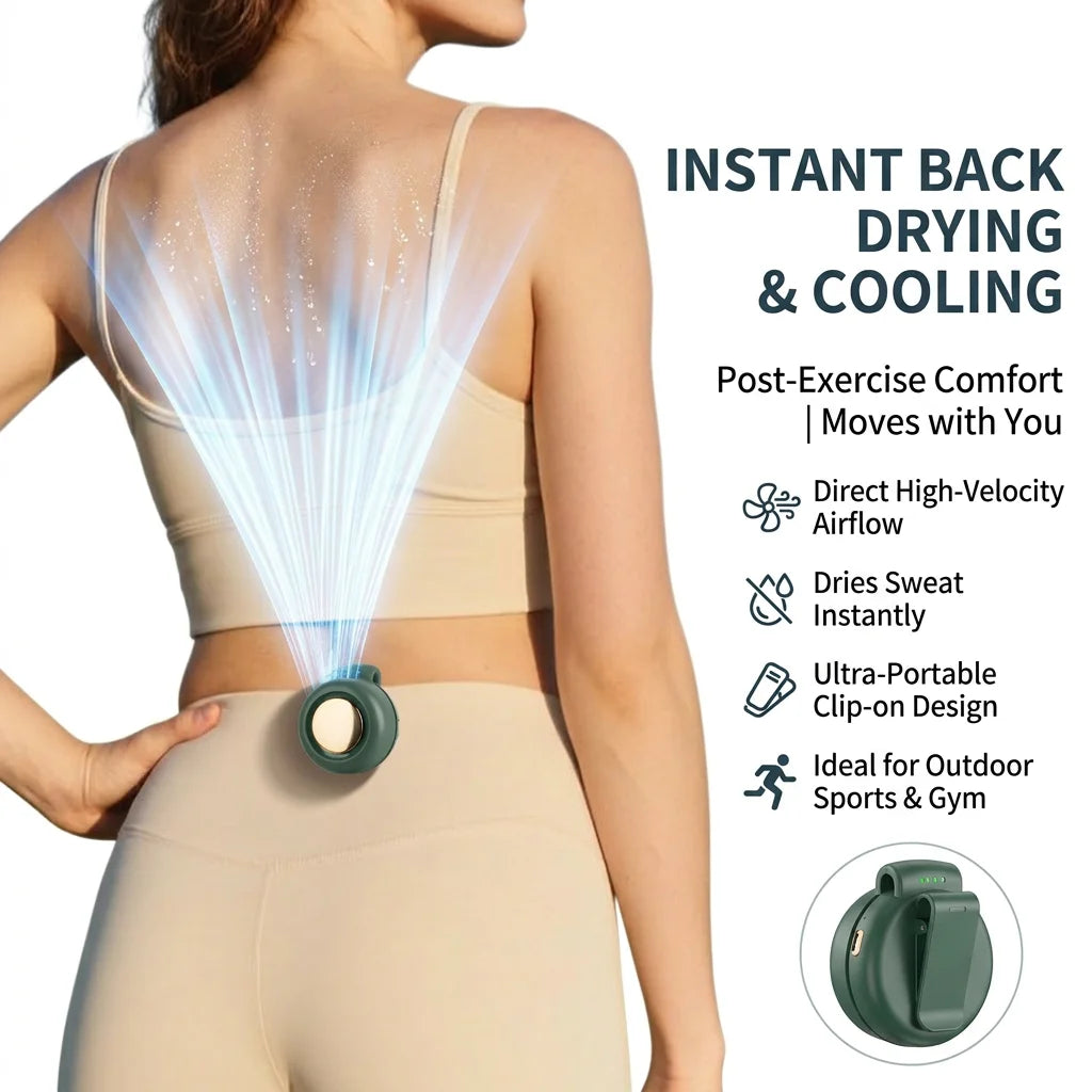 Nuevo ventilador portátil mini para exteriores, ajustable a 3 velocidades, pequeño, con clip, sin aspas, eléctrico, para cintura o camisa, ideal para deportes al aire libre y gimnasio.