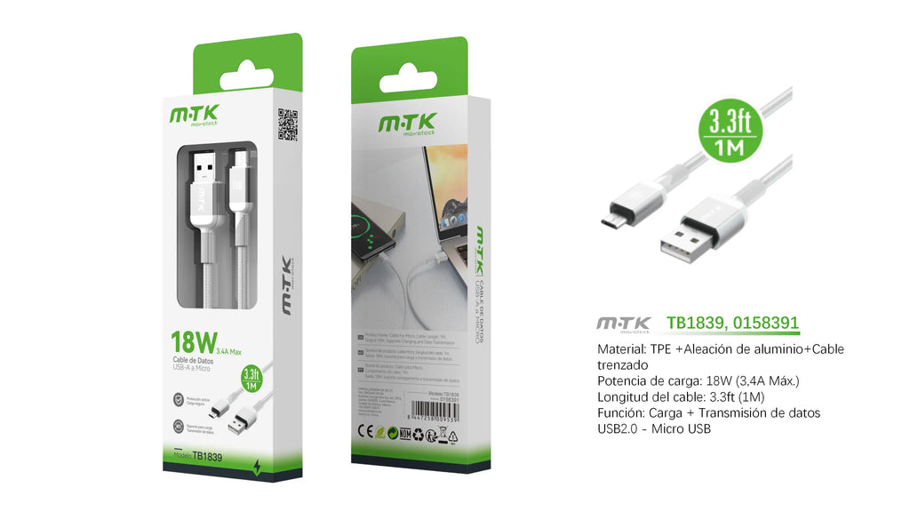 Cable USB a Micro USB de 5V/2A, 3 pies/1 m - Cable USB a Micro USB con Soporte para Sincronización de Datos y Carga, Compatible con Laptop |