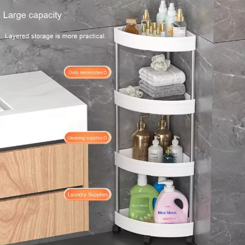 Carrito Esquinero Organizador 4 Niveles, Estante de Almacenamiento con Ruedas 360°, Estante Multiusos para Baño Cocina Hogar, Gran Capacidad Ahorrador de Espaque Resistente
