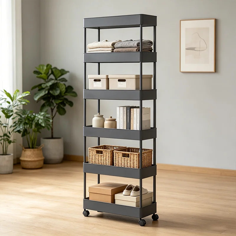 Estantería Rodante de 5/6 Niveles en Diseño Blanco y Negro, Carrito Almacenamiento Móvil Ideal para Cocina, Baño, Lavandería, Sala de Estar y Vestidores, Perfecto para Espacios Reducidos