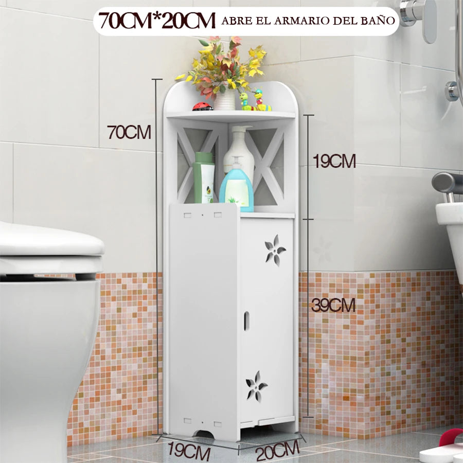 Estante de esquina independiente, estante de almacenamiento de baño independiente, estante de almacenamiento de baño de madera blanca, ahorro de espacio, gabinete de almacenamiento de baño estrecho, adecuado para espac