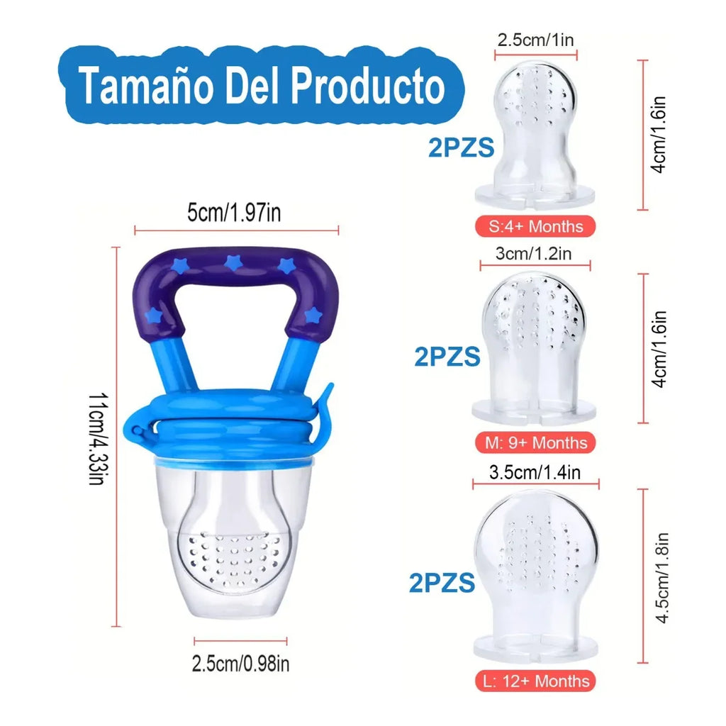 3 Pc Chupón Alimentador Fruta Y Biberón Cuchara Para Papilla Azul LAB.G