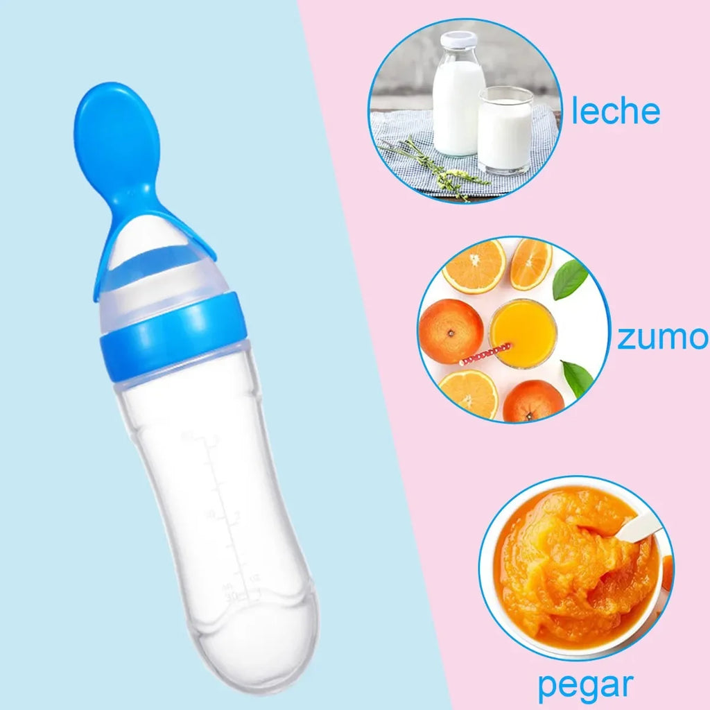 3 Pc Chupón Alimentador Fruta Y Biberón Cuchara Para Papilla Azul LAB.G