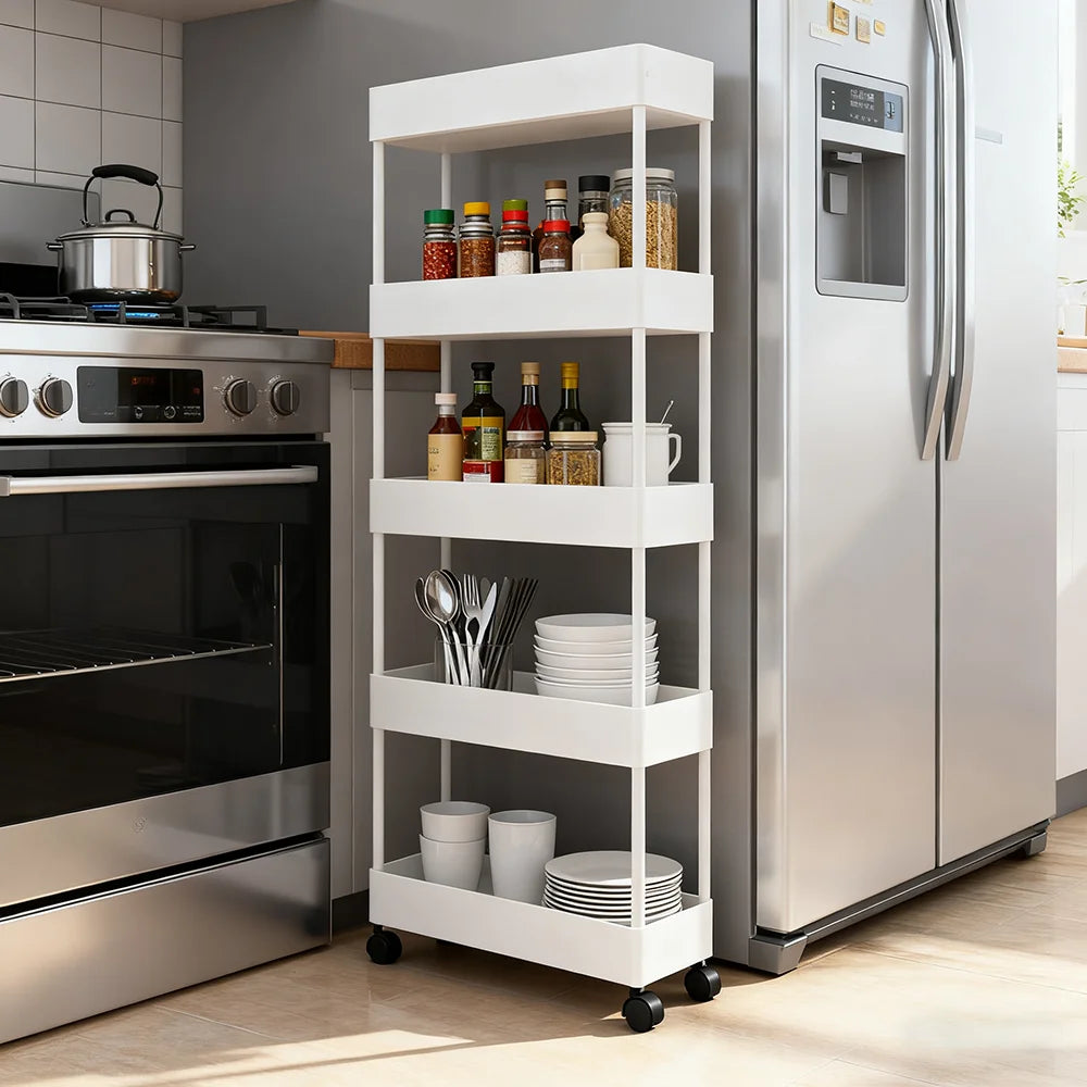Estantería Rodante de 5/6 Niveles en Diseño Blanco y Negro, Carrito Almacenamiento Móvil Ideal para Cocina, Baño, Lavandería, Sala de Estar y Vestidores, Perfecto para Espacios Reducidos