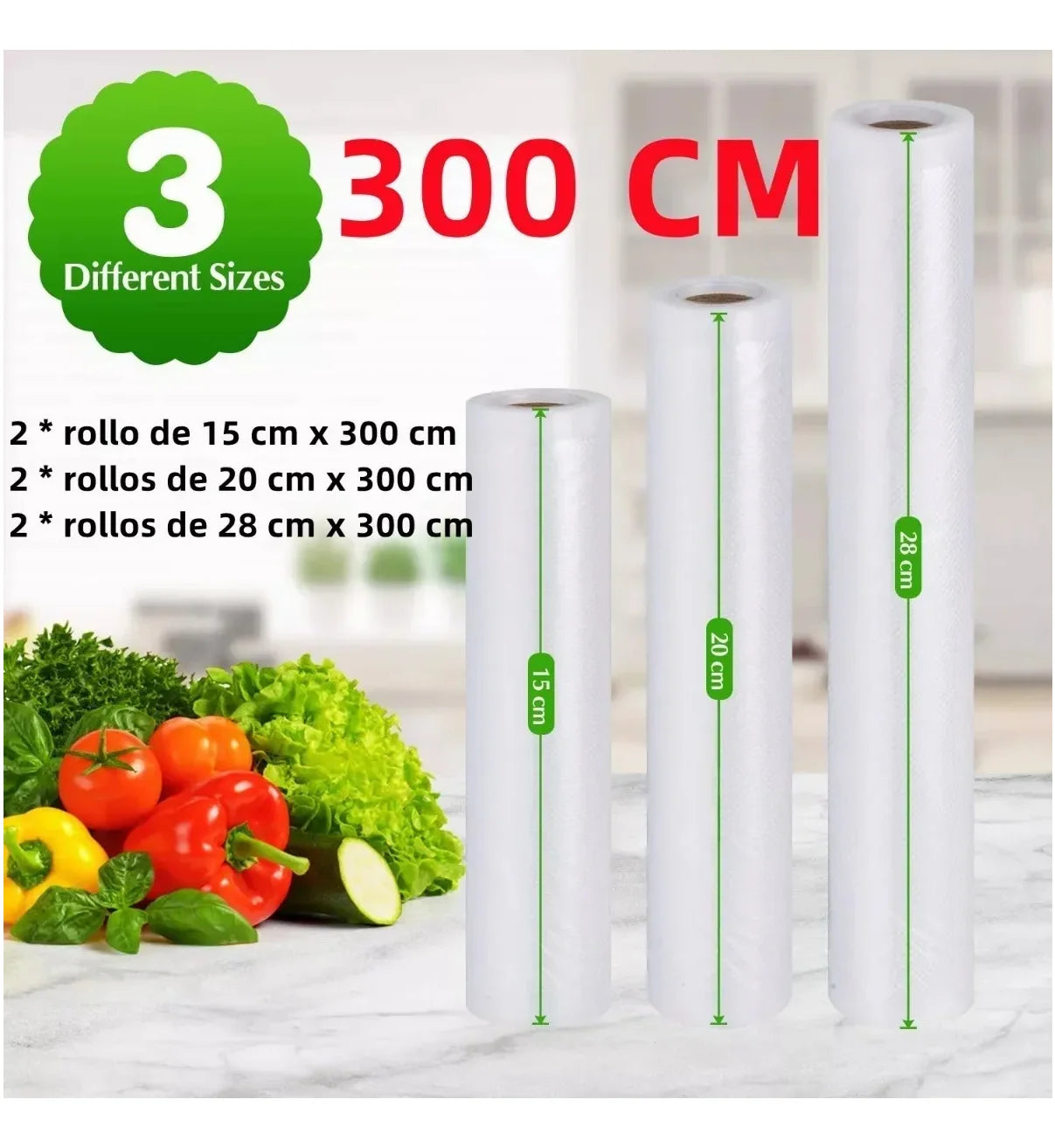 Kit 6 Rollos Bolsas Sellados Lab.G Al Vacío Alimentos 3 Tipos/3 M