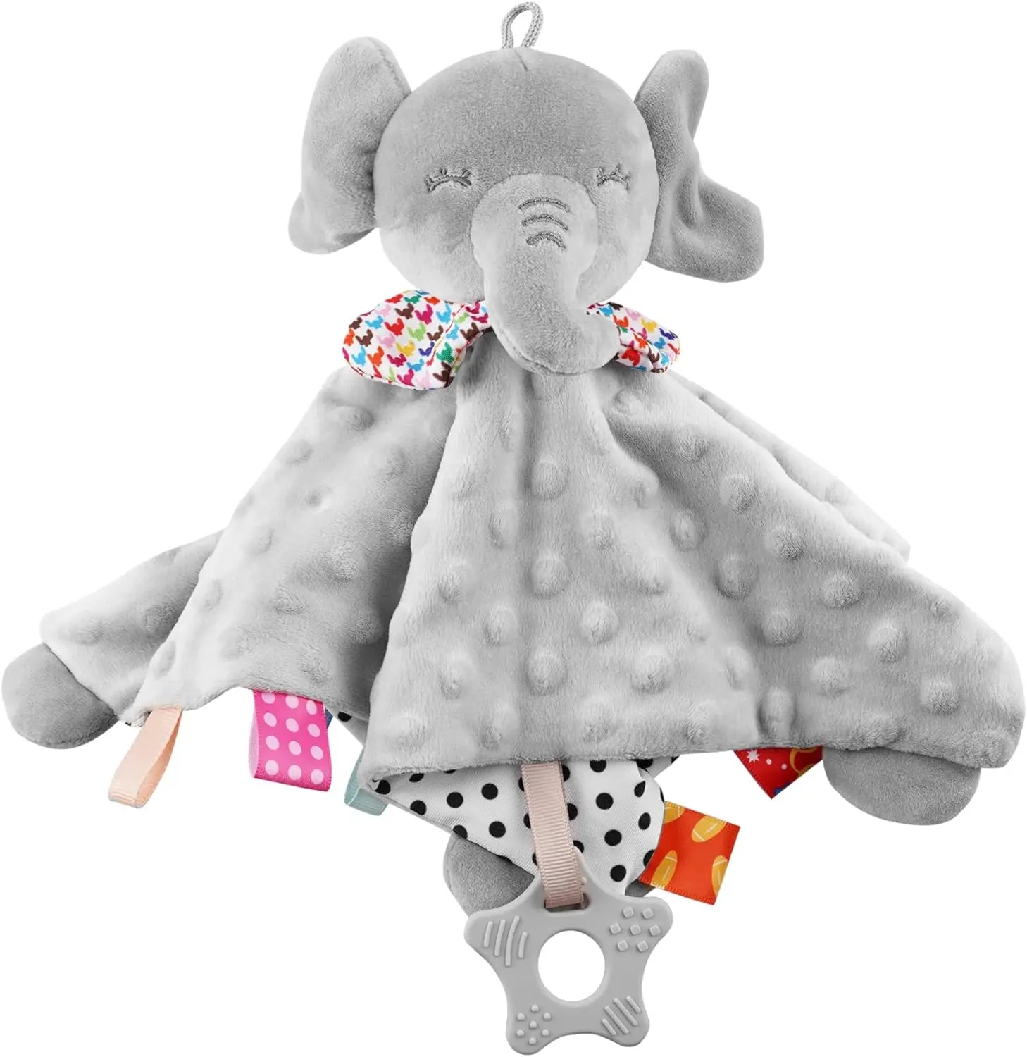 Manta de seguridad para bebé, elefante con etiquetas, sonajeros mordedores, manta suave móvil, juguete acogedor, Animal relleno para bebés, regalo para recién nacidos