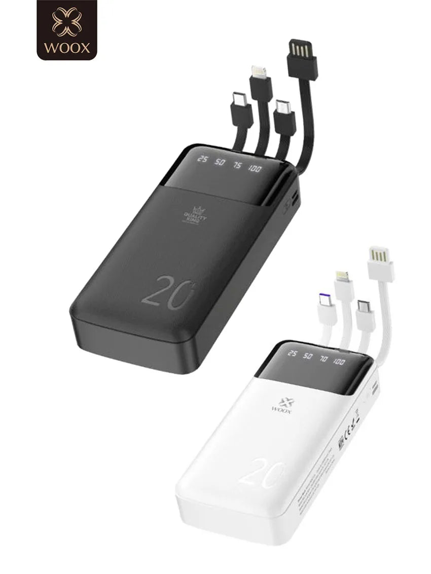 Batería Externa Portátil de 20000mAh/10000mAh con 4 Cables Integrados, Pantalla Digital, 74Wh, para iPhone 16 17 Huawei Xiaomi