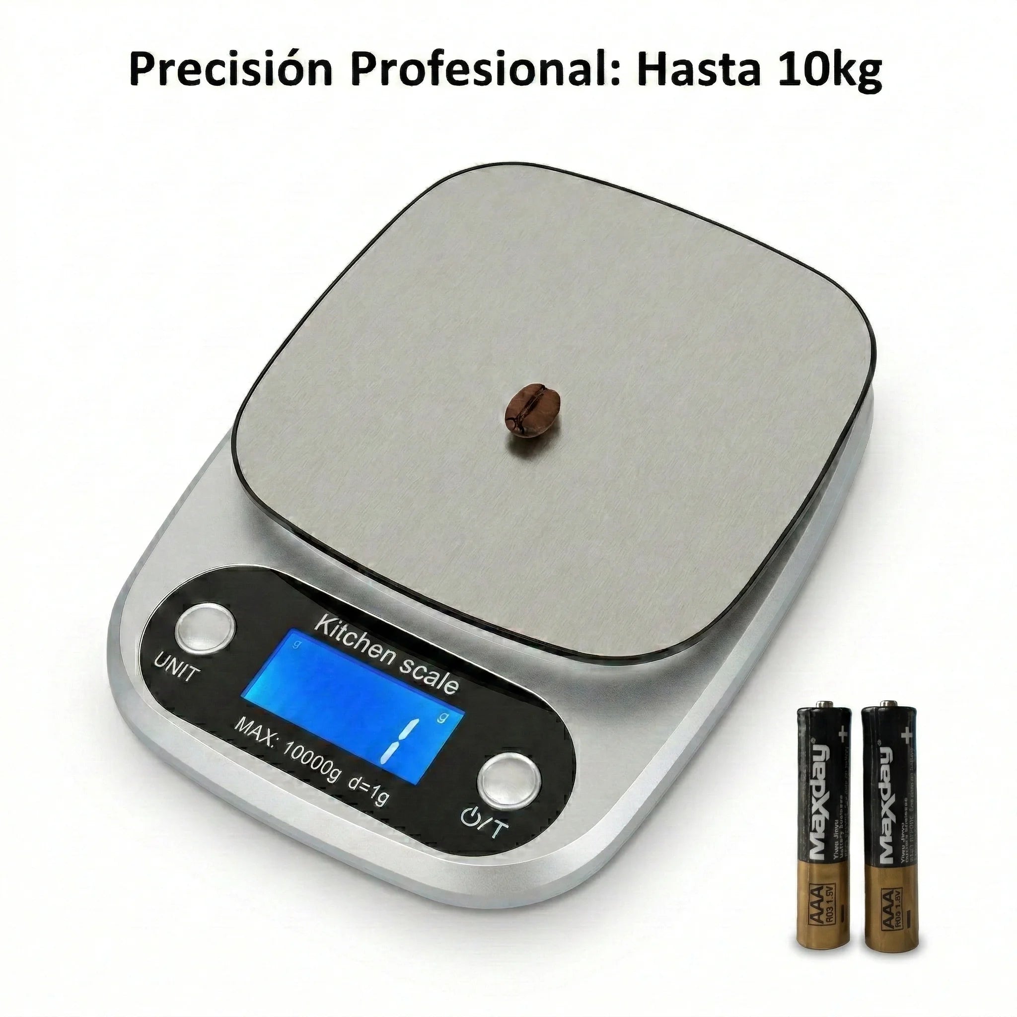 Bascula Digital Gramera de Cocina 10kg/1g Pesa de Acero Inoxidable Balanza Electronica para Alimentos Reposteria y Cafe Herramientas de Medicion con Pantalla LCD Alta Precision 10kg 1g Incluye Baterias AAA Plata
