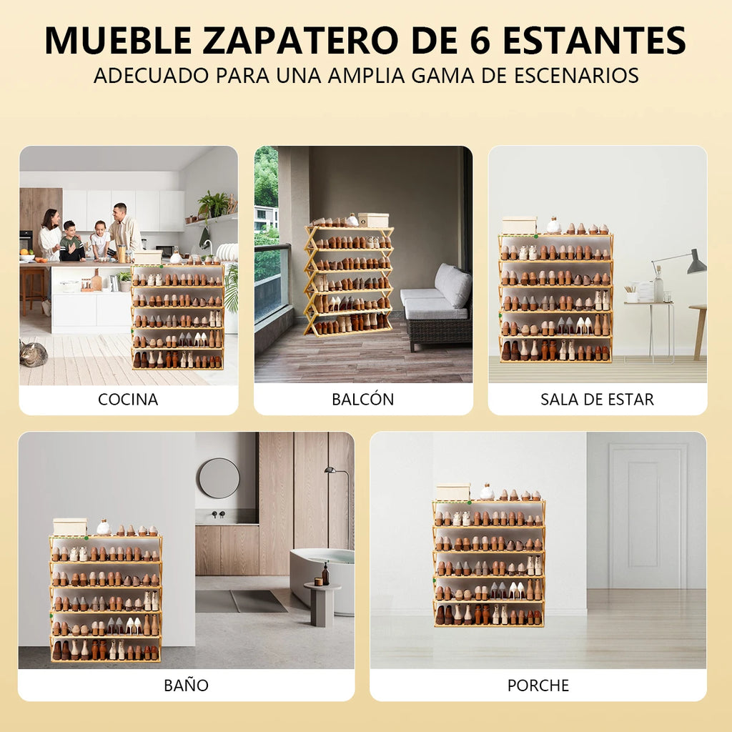1pieza Estante de zapatos plegable de bambú, instalación gratuita en interiores, estante de almacenamiento de varias capas, dormitorio, hogar, puerta de almacenamiento, artefacto, estantes de utilidad