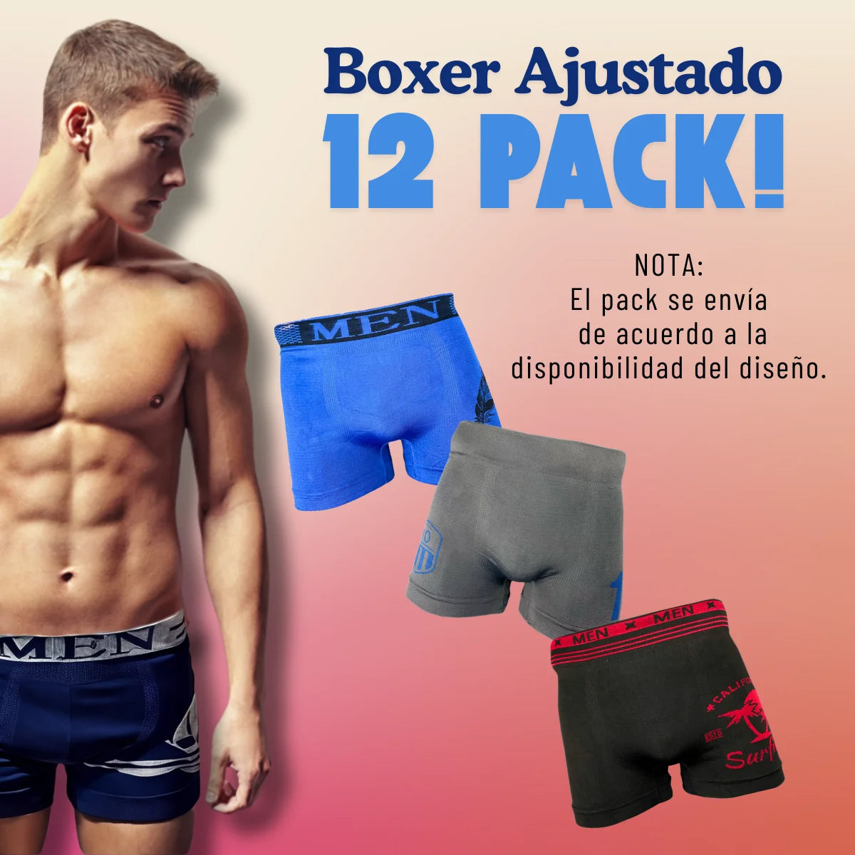 12 Piezas Boxer Caballero Mayoreo Tela Suave Cómodos y Ajustables Económicos Ligeros Se envía Modelo Disponible