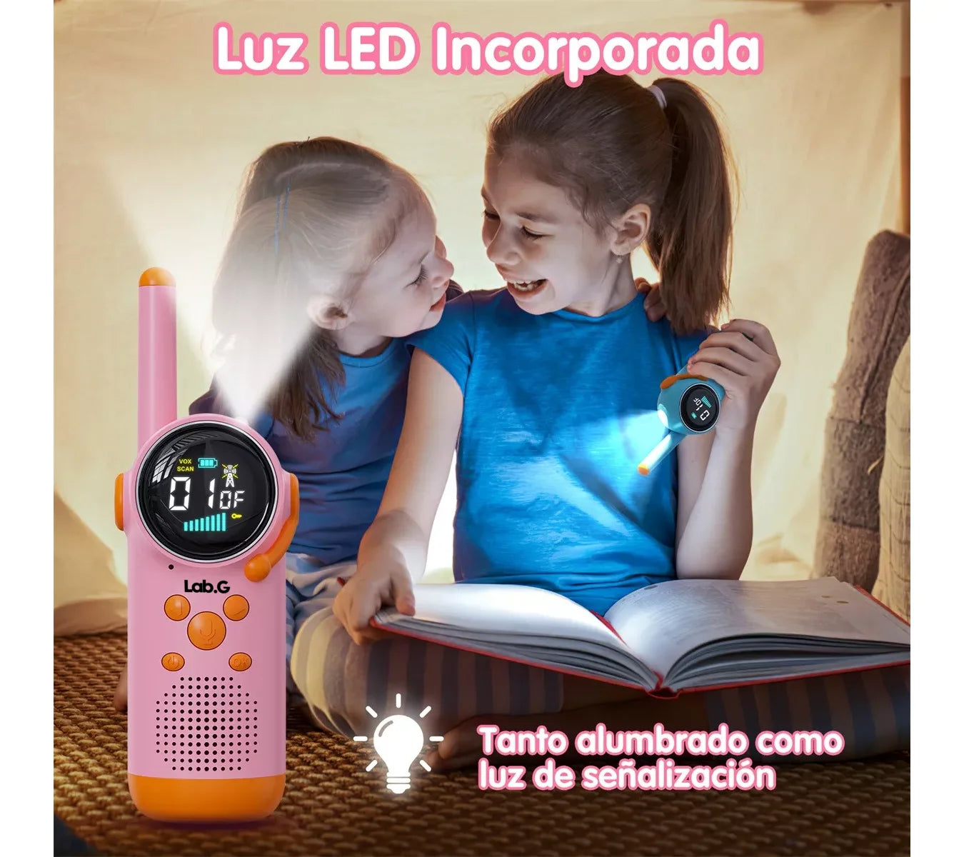 2 Radios Walkie Talkie Lab.G Para Niños, Recargable+pantalla Lcd Azul y Rosa