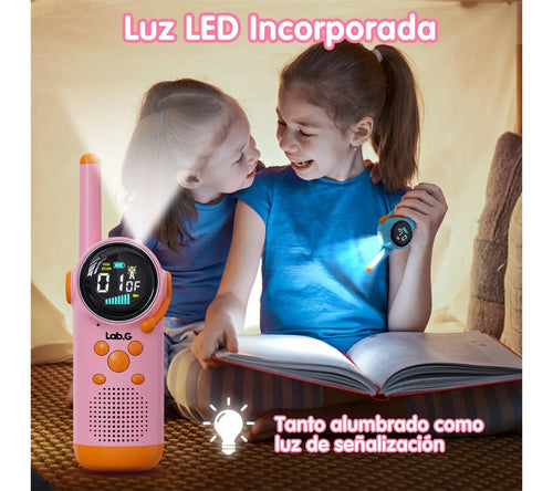 2 Radios Walkie Talkie Lab.G Para Niños, Recargable+pantalla Lcd Azul y Rosa