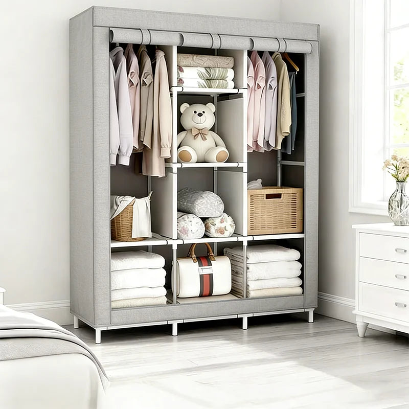 Armario independiente moderno de almacenamiento, armario portátil para guardar ropa con facilidad, diseño que ahorra espacio en el dormitorio y cuenta con función antipolvo.