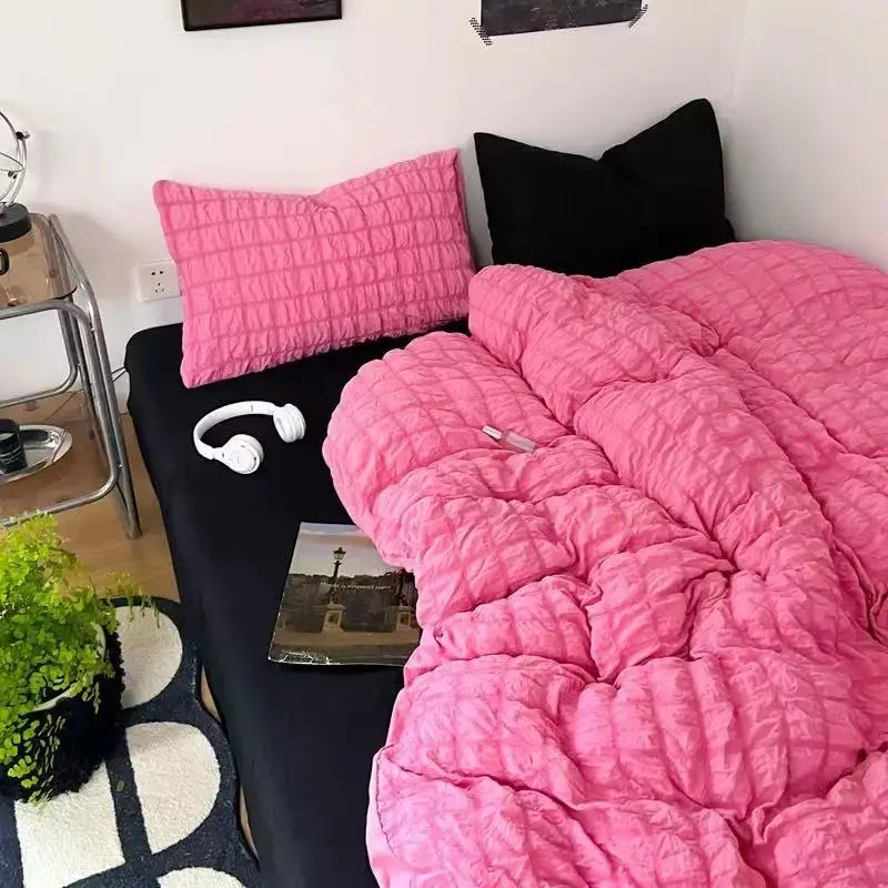 Juego de 3 piezas de 1,35 m Juego de cama individual Seersucker de Color sólido, adecuado para dormitorio de mujer, apartamento, individual, doble, Ins, viento dulce