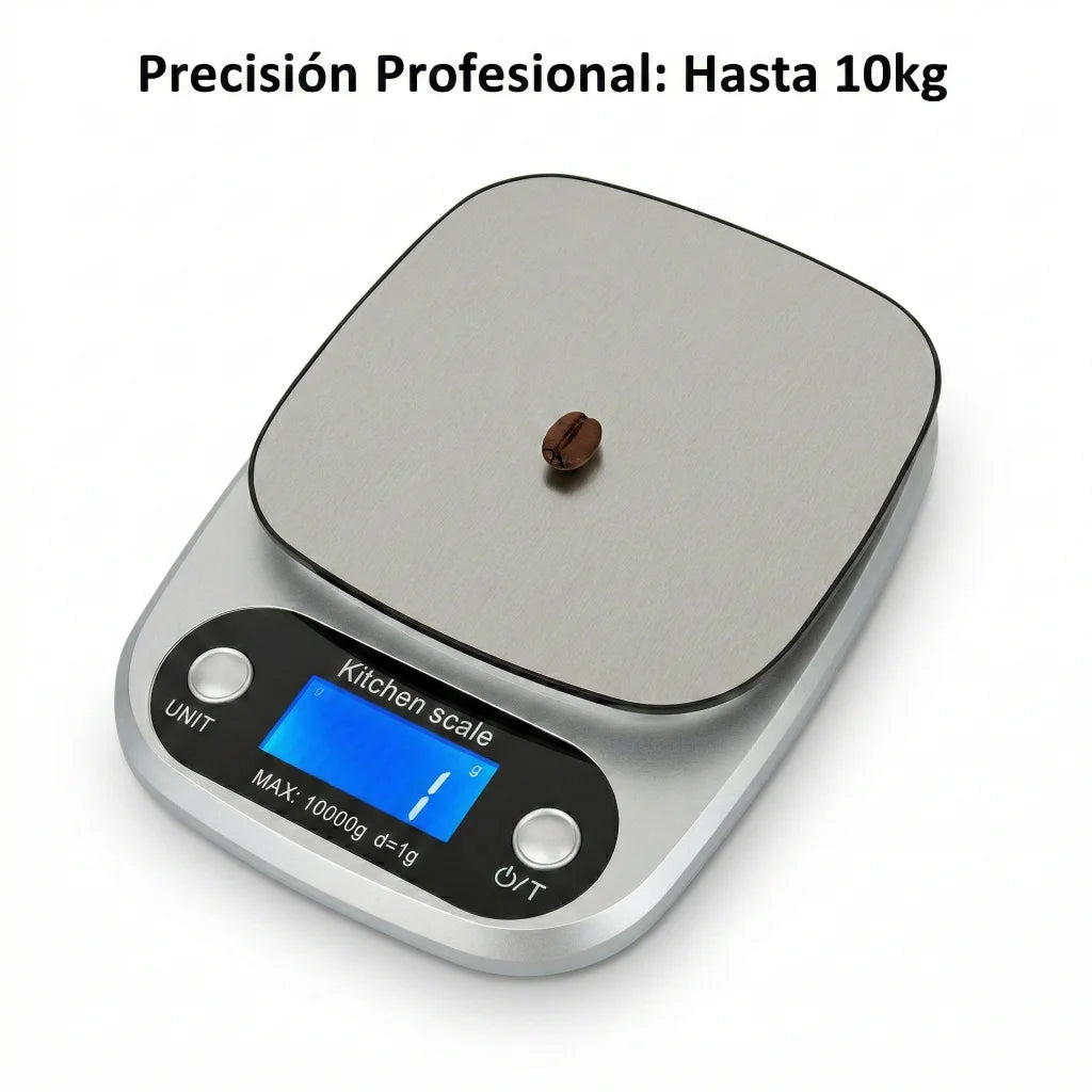Bascula Digital Gramera de Cocina 10kg/1g Pesa de Acero Inoxidable Balanza Electronica para Alimentos Reposteria y Cafe Herramientas de Medicion con Pantalla LCD Alta Precision 10kg 1g Incluye Baterias AAA Plata