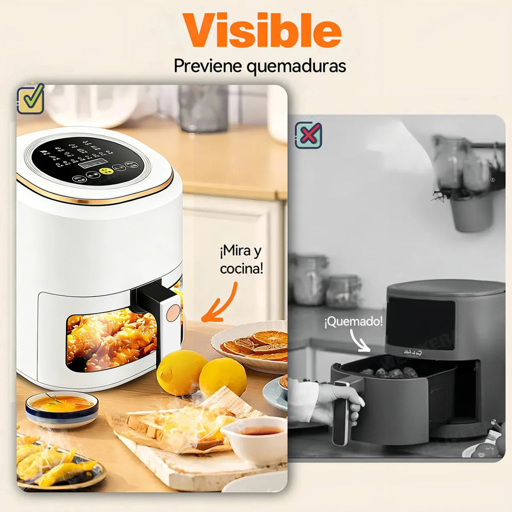 Freidora de Aire 7.5L XXL con Ventana Visual, 10 Programas Automáticos, Cocción Sin Aceite 360°, Antiadherente, Temporizador, Ideal para Pollo/Papas/Pizza, Hogar y Oficina.