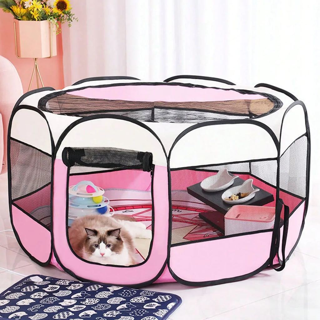 Plegable Duradero Y Portátil Lona De Oxford Valla De La Sala De Partos Para Mascotas Nido De Gato De Jaula De Perro Octogonal