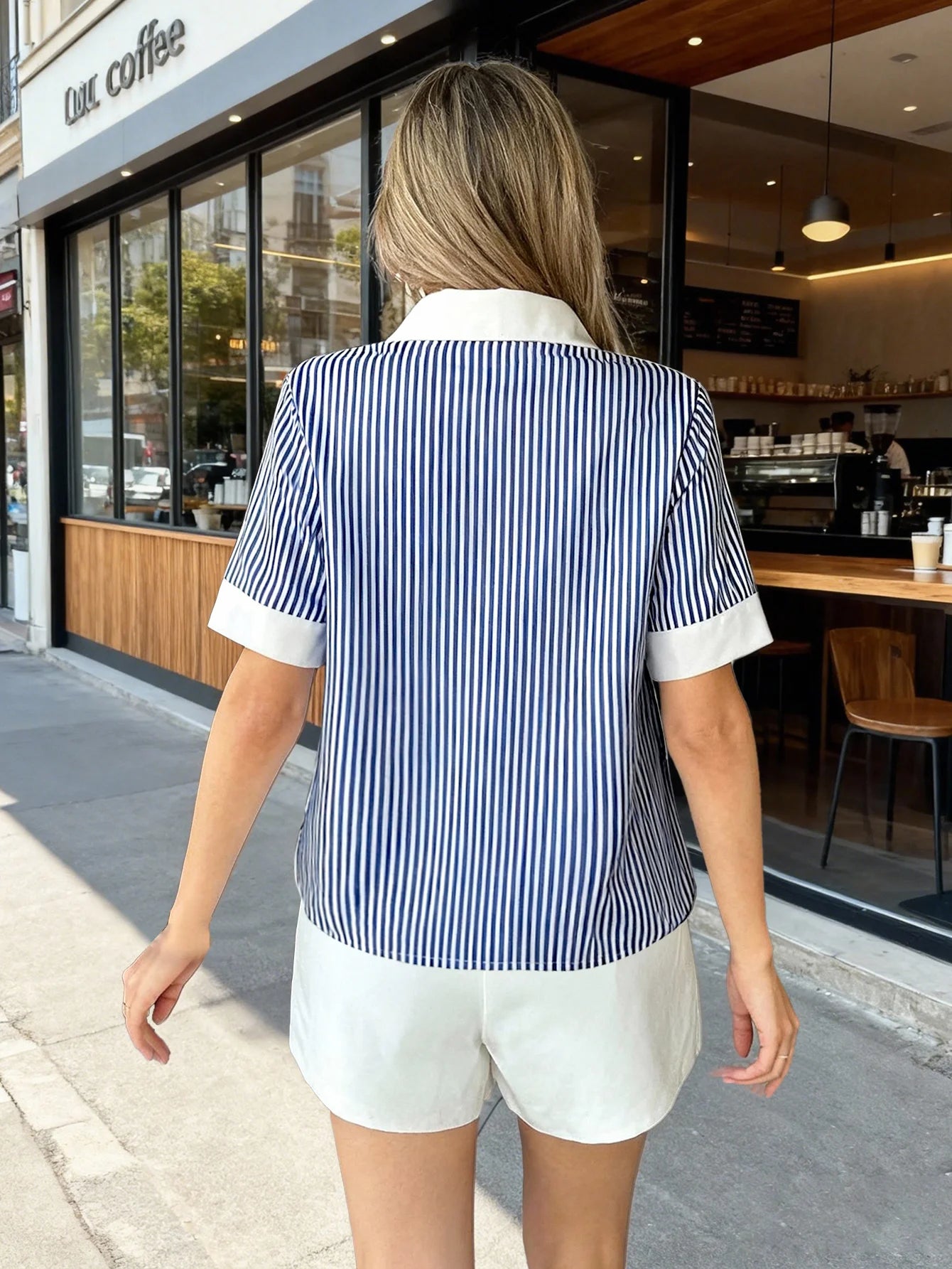 Elegantes Blusas Para Juvenil Mujer A Rayas Con Botón Delantero,Camisas De Vestir De Manga Corta
