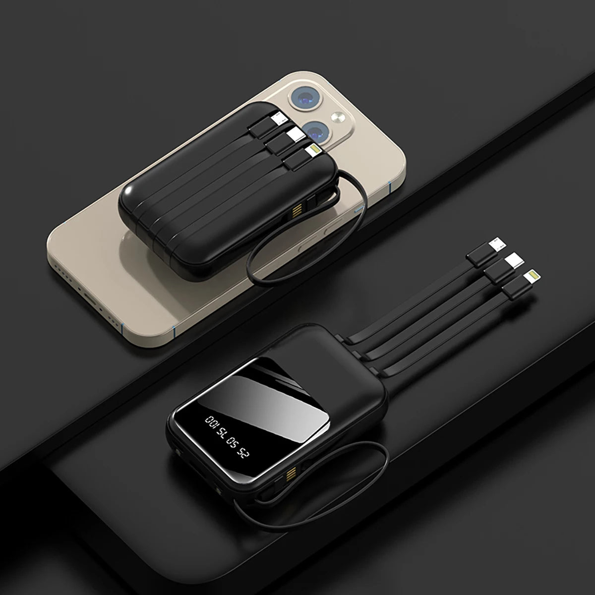 Power Bank Batería Portátil 20000mah carga rápida incorporada con pantalla digital de 4 cables Banco de energía externo