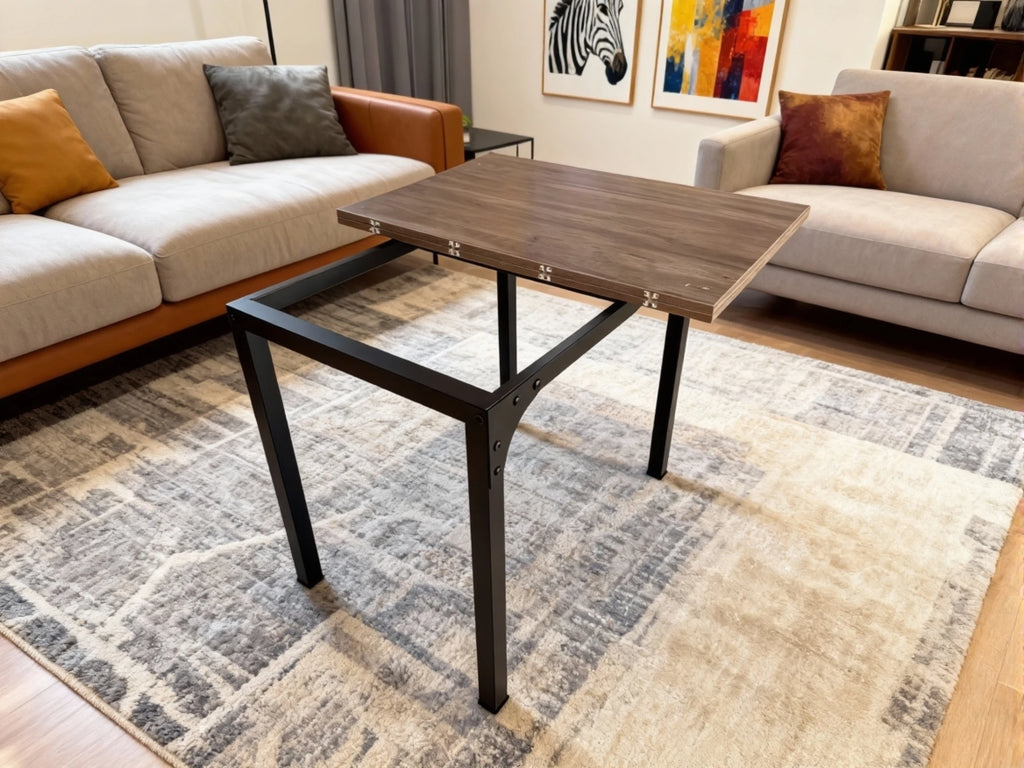 Mesa Comedor Rectangular Extensible para 4-6 Personas, Tapa Madera Negra con Revestimiento Polvo Negro en Patas Metal, Mesa Comedor Grande con Hoja Extensible Separada Mesa de Escritorio con Superficie Plegable