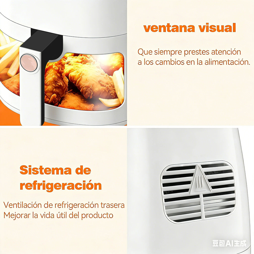 Freidora de Aire 7.5L XXL con Ventana Visual, 10 Programas Automáticos, Cocción Sin Aceite 360°, Antiadherente, Temporizador, Ideal para Pollo/Papas/Pizza, Hogar y Oficina.