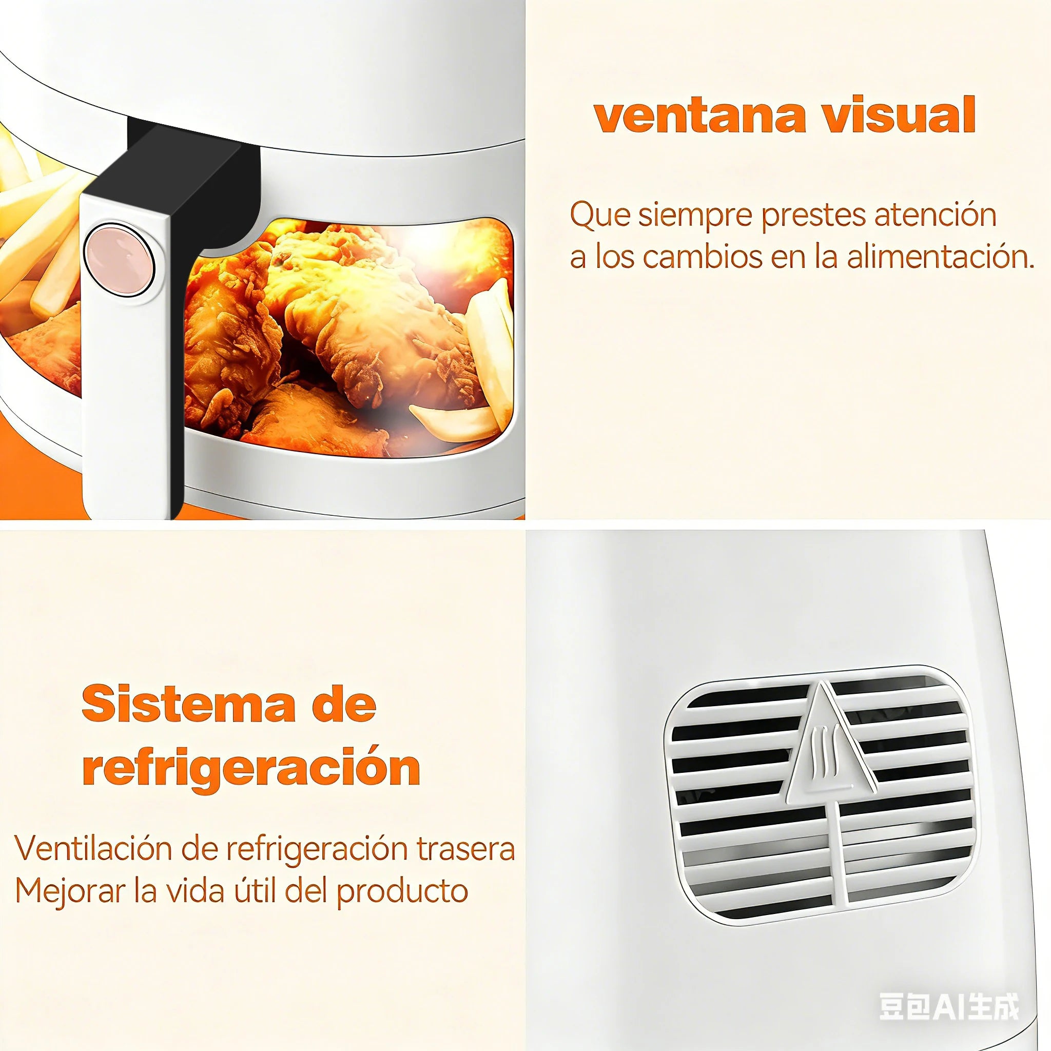Freidora de Aire 7.5L XXL con Ventana Visual, 10 Programas Automáticos, Cocción Sin Aceite 360°, Antiadherente, Temporizador, Ideal para Pollo/Papas/Pizza, Hogar y Oficina.
