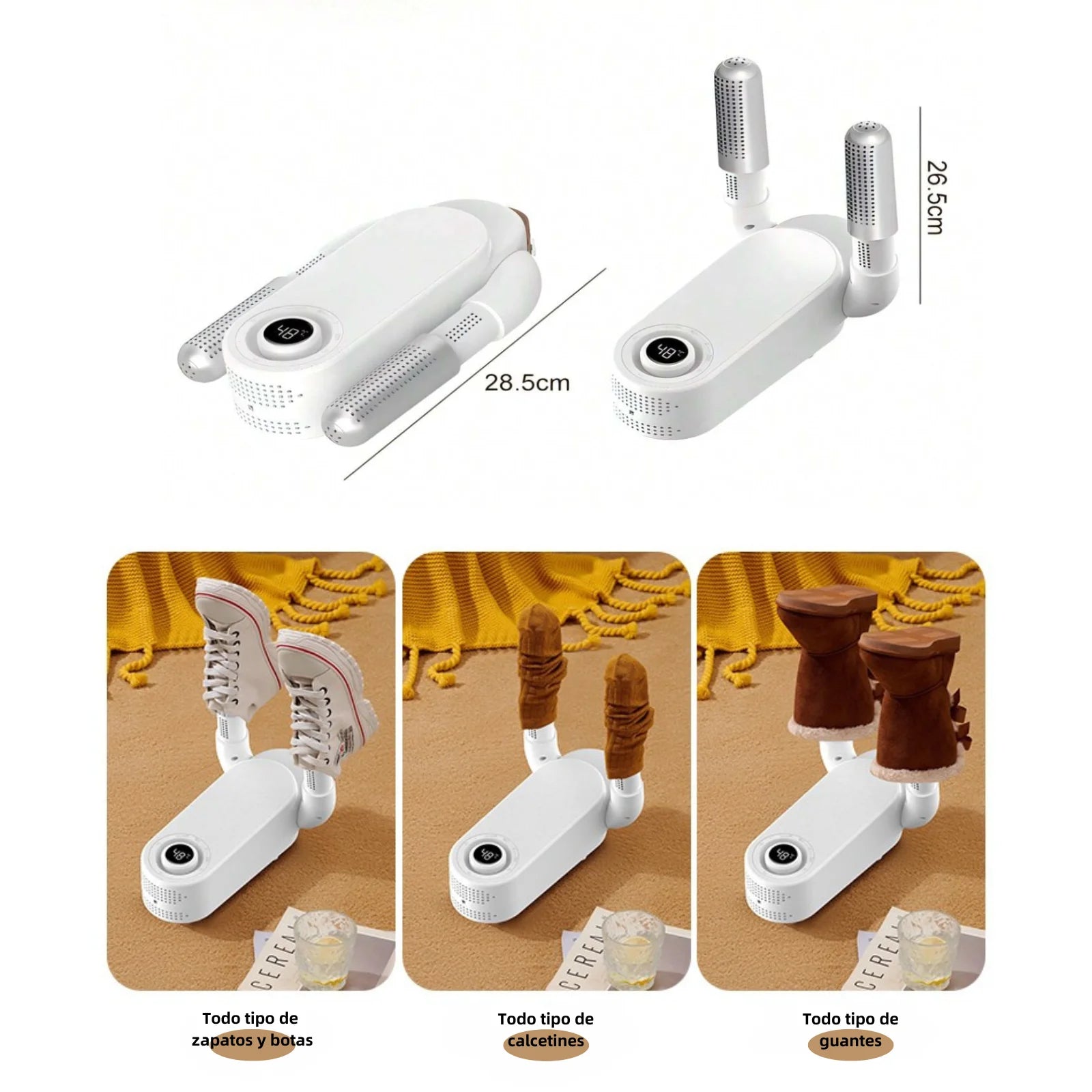 Secador de botas para botas de trabajo, secador de zapatos con soplador de calor, secador de guantes y calentador de botas, Rejilla de secado ajustable a 180°, Puertos de secado flexibles, Temporizador inteligente