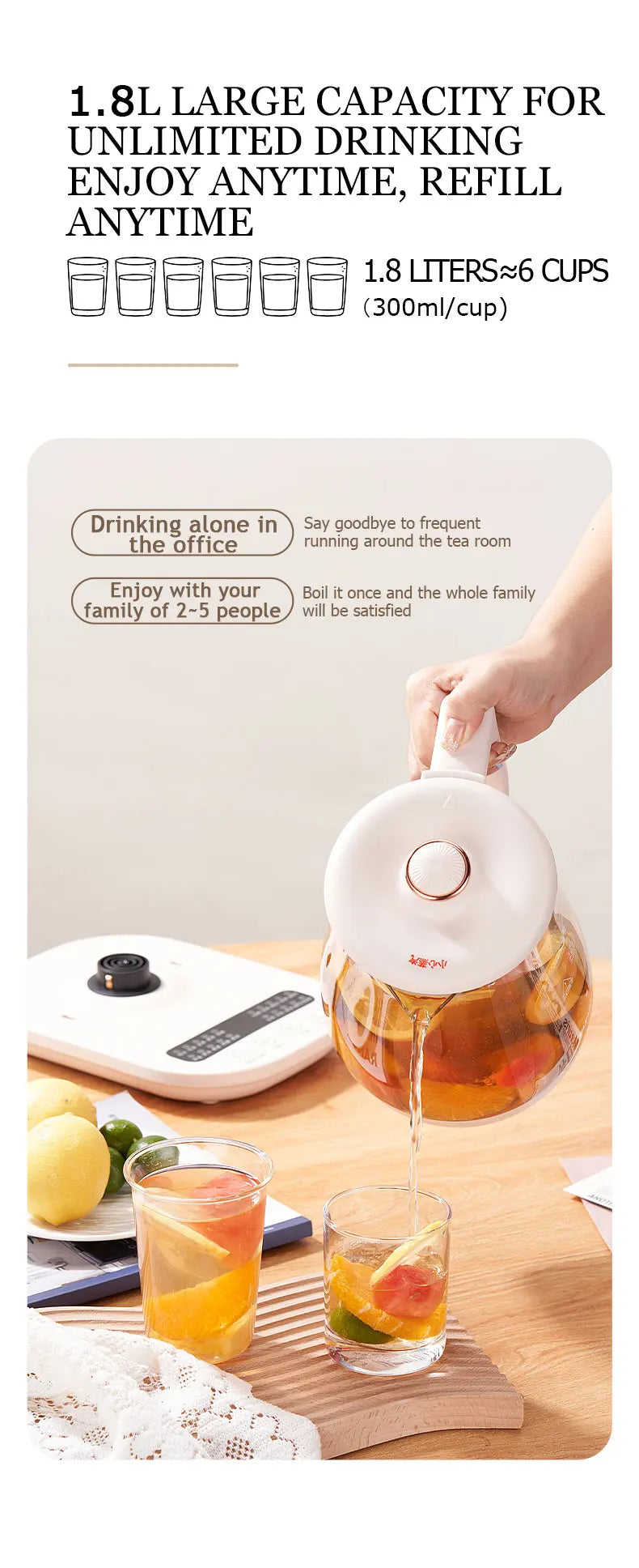 SUNATUR-hervidores eléctricos de vidrio, olla saludable multifunción de 220V, leche, fruta, té, café, agua, 800W, preservación del calor las 24 horas