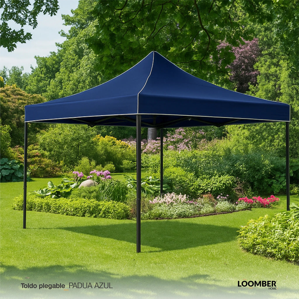 Toldo Plegable Azul 3x3 Metros Loomber Padua Especial Para Eventos, Negocios, Reuniones, Fiestas