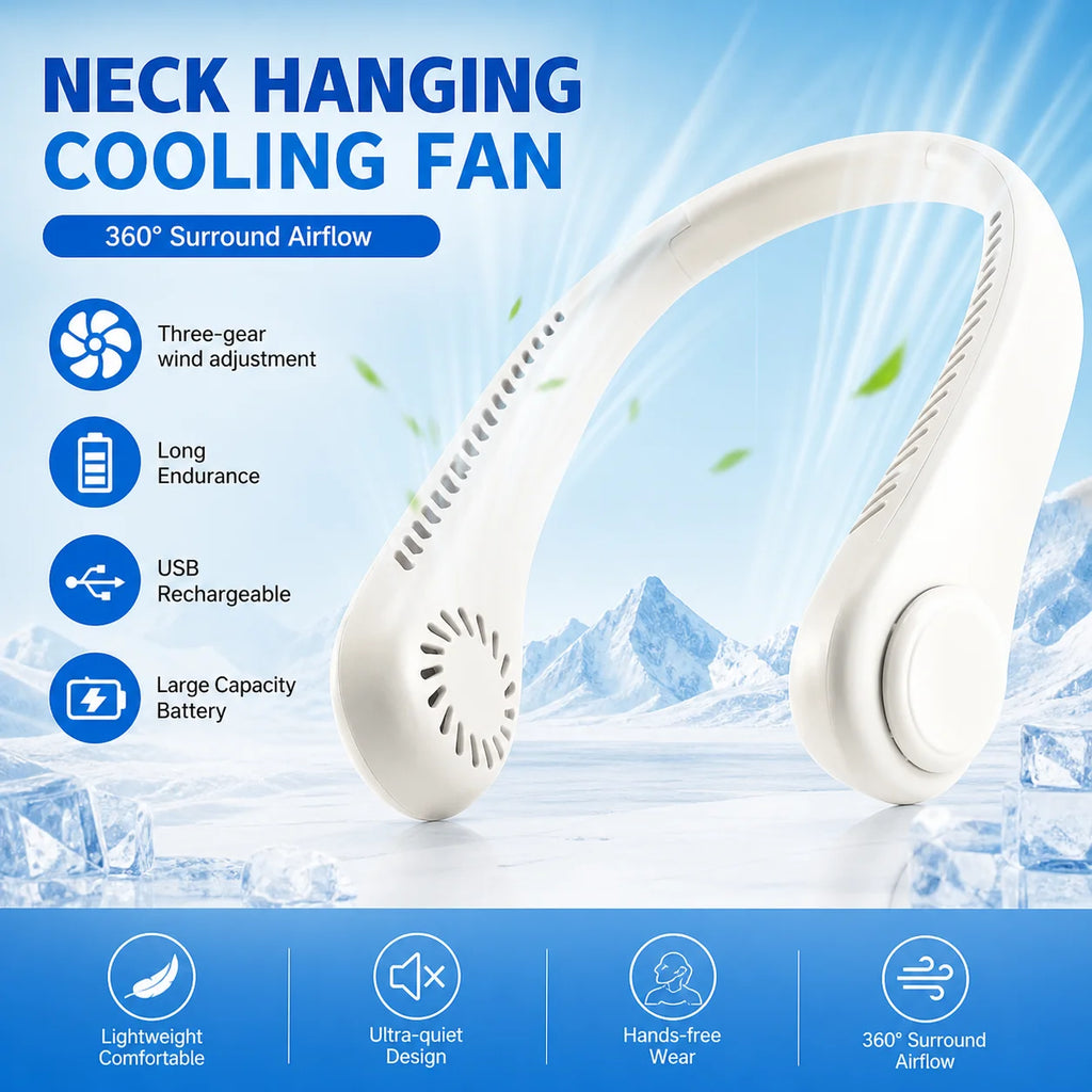 Nuevo Mini Ventilador de Cuello 2026, Portátil, Sin Aspas, Recargable, Enfriador de Aire, 3 Velocidades, Mini Ventilador Deportivo de Verano, Larga Duración para Exteriores