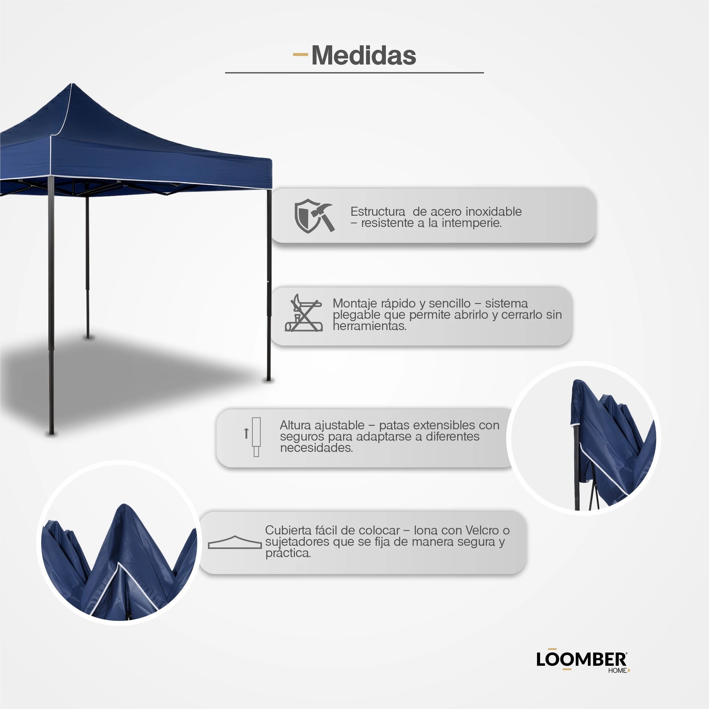 Toldo Plegable Azul 3x3 Metros Loomber Padua Especial Para Eventos, Negocios, Reuniones, Fiestas