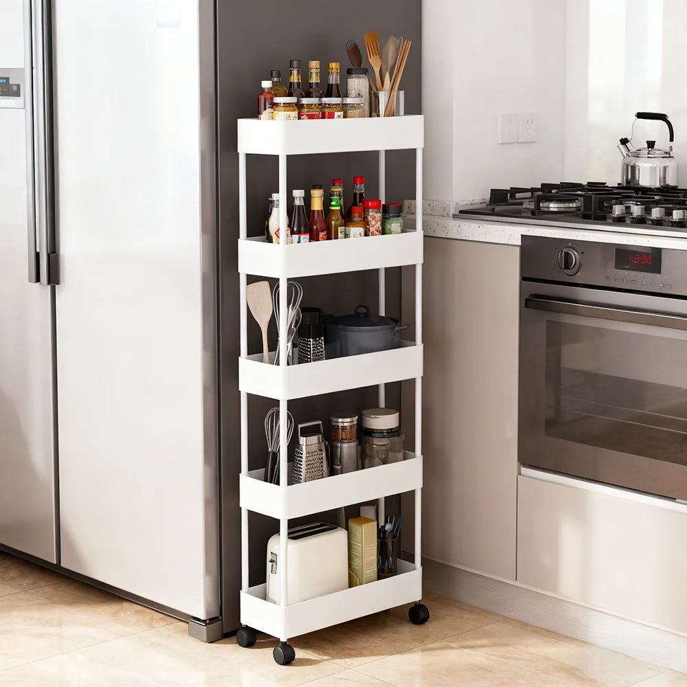 Estantería Rodante de 5/6 Niveles en Diseño Blanco y Negro, Carrito Almacenamiento Móvil Ideal para Cocina, Baño, Lavandería, Sala de Estar y Vestidores, Perfecto para Espacios Reducidos