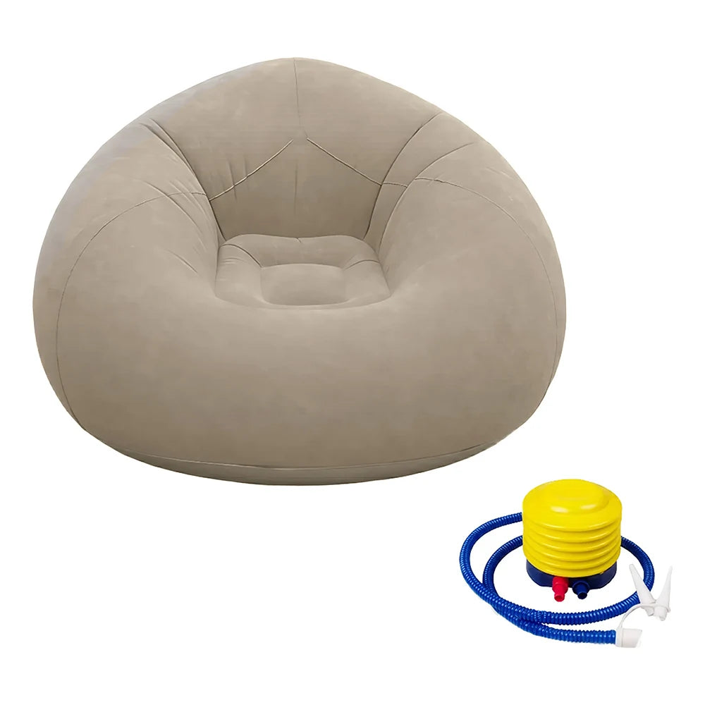 Sofá Inflable Beige de PVC con Superficie Flocada y Diseño Ergonómico | Ligero, Portátil y Fácil de Inflar | Dimensiones 103x60cm, Suave y Resistente | Ideal para Sala, Recámara, Oficina o Terraza, Limpieza Rápida