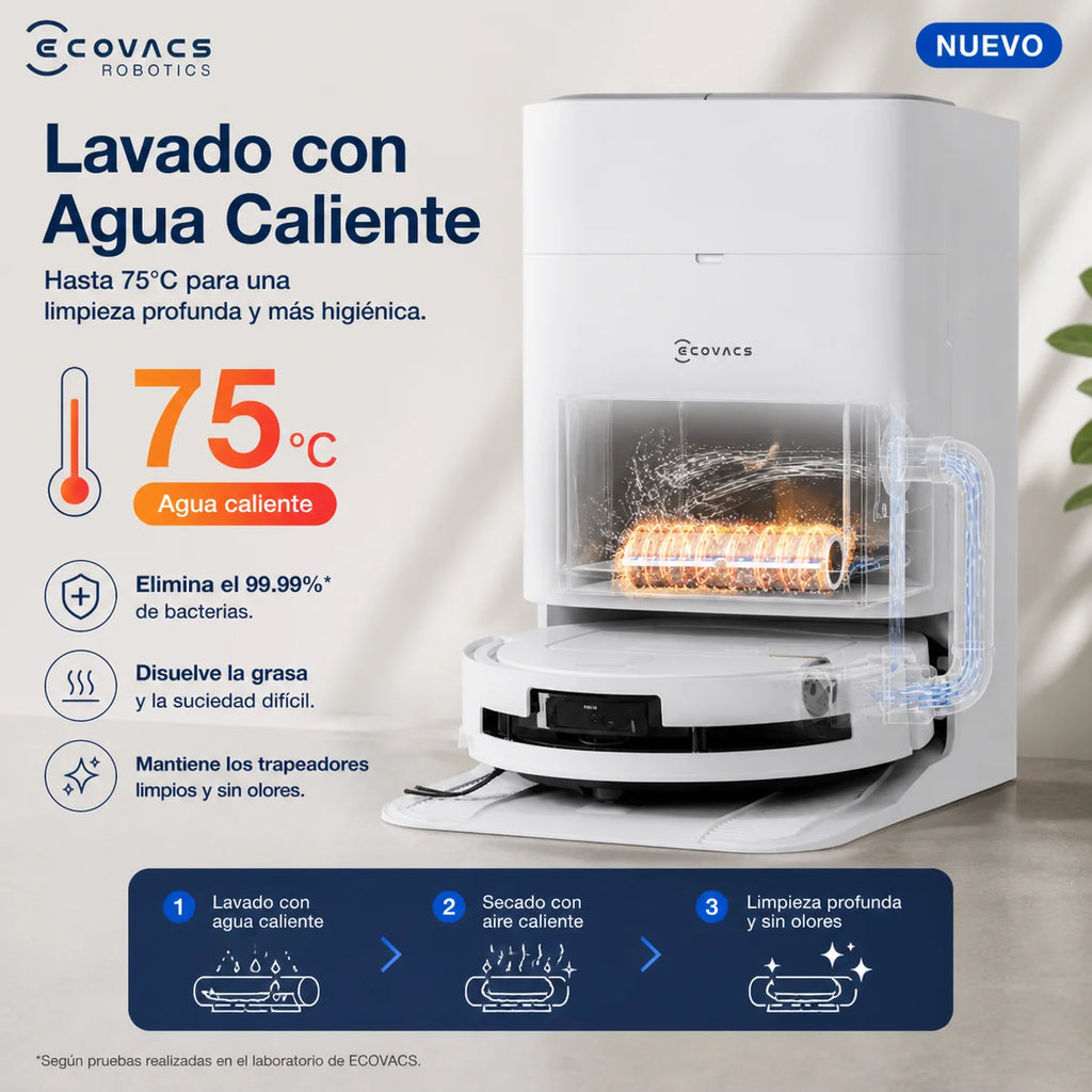 ECOVACS DEEBOT T80 OMNI Robot Aspirador y Trapeador con Estación Automática, Lavado con Agua Caliente 75°C, Rodillo 200rpm, Navegación Inteligente, Control por App