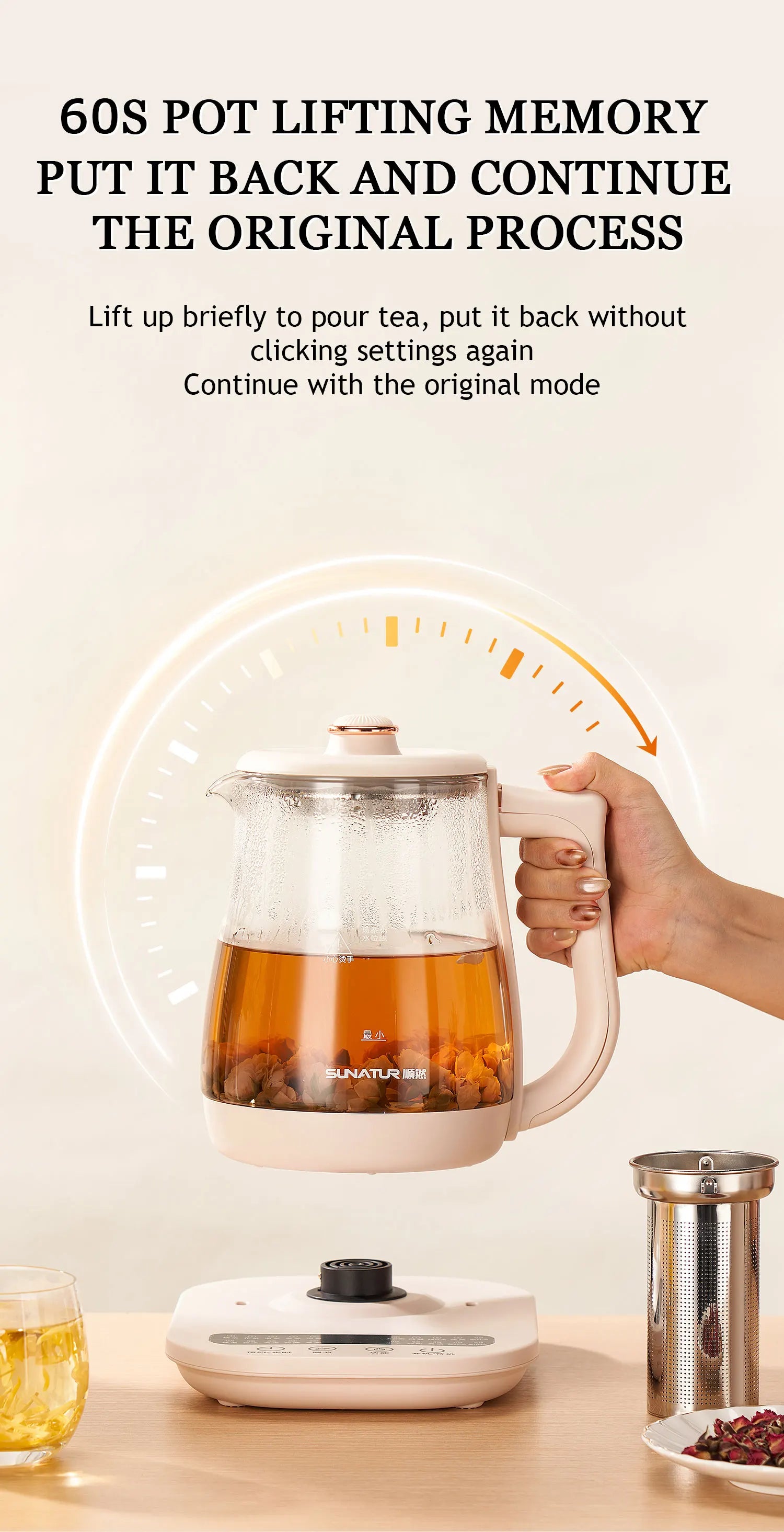 SUNATUR-hervidores eléctricos de vidrio, olla saludable multifunción de 220V, leche, fruta, té, café, agua, 800W, preservación del calor las 24 horas