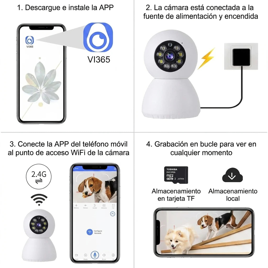 Security Indoor , 2MP, 2K, Cámara de Seguridad Interior, Cámara IP Domo 360°, Visión Nocturna, Monitor para Bebé y Mascotas, Wi‑Fi, Control por App, Compatible con Alexa, Google Assistant