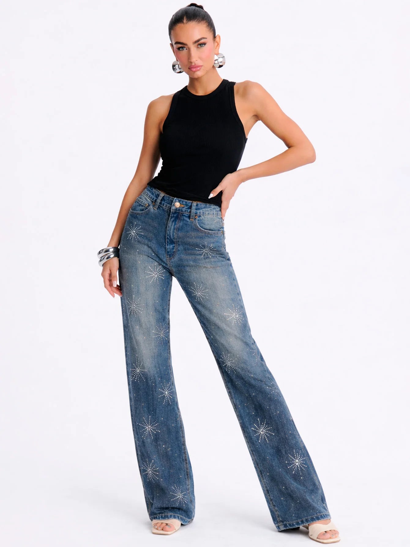 Pantalón de mujer Mezclilla corte Recto estilo Ancho Tiro Alto Demin Mujer Jeans
