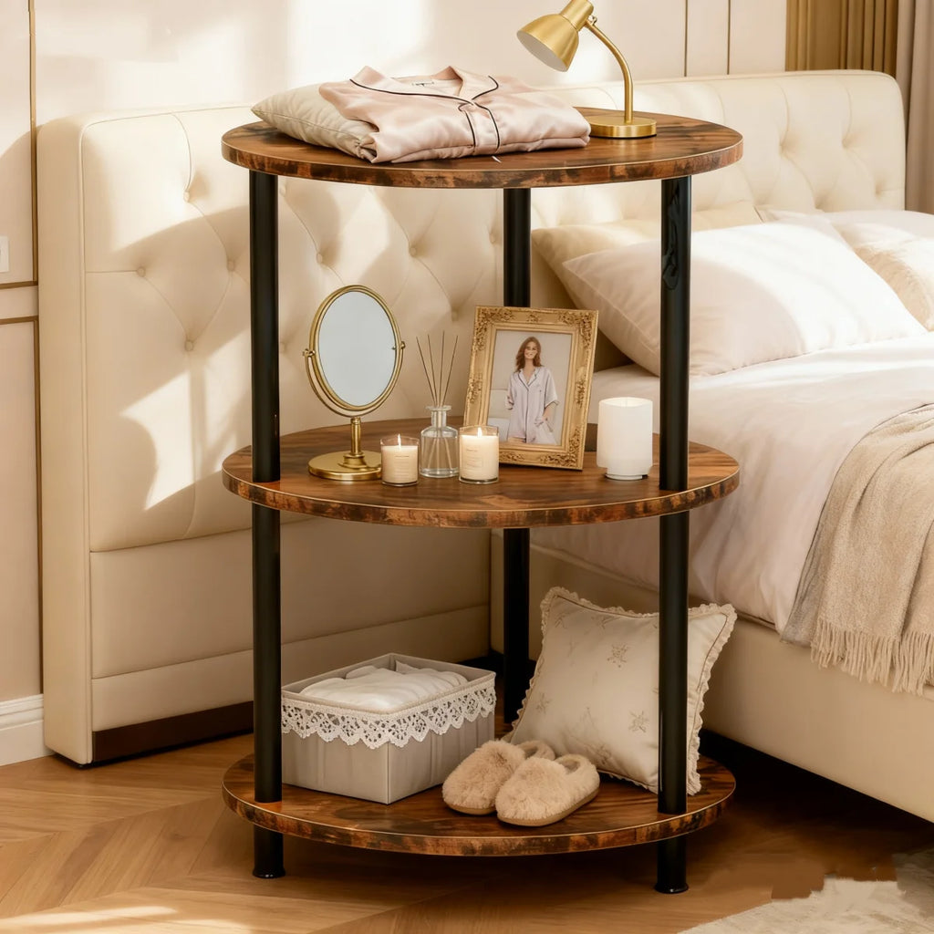 Mesita Auxiliar Redonda Mini, Mesita de Madera de 3 niveles , Ideal como Mesa de Centro, Mesita Lateral de Sofá y Mesita de Noche, 33.5X33.5cm