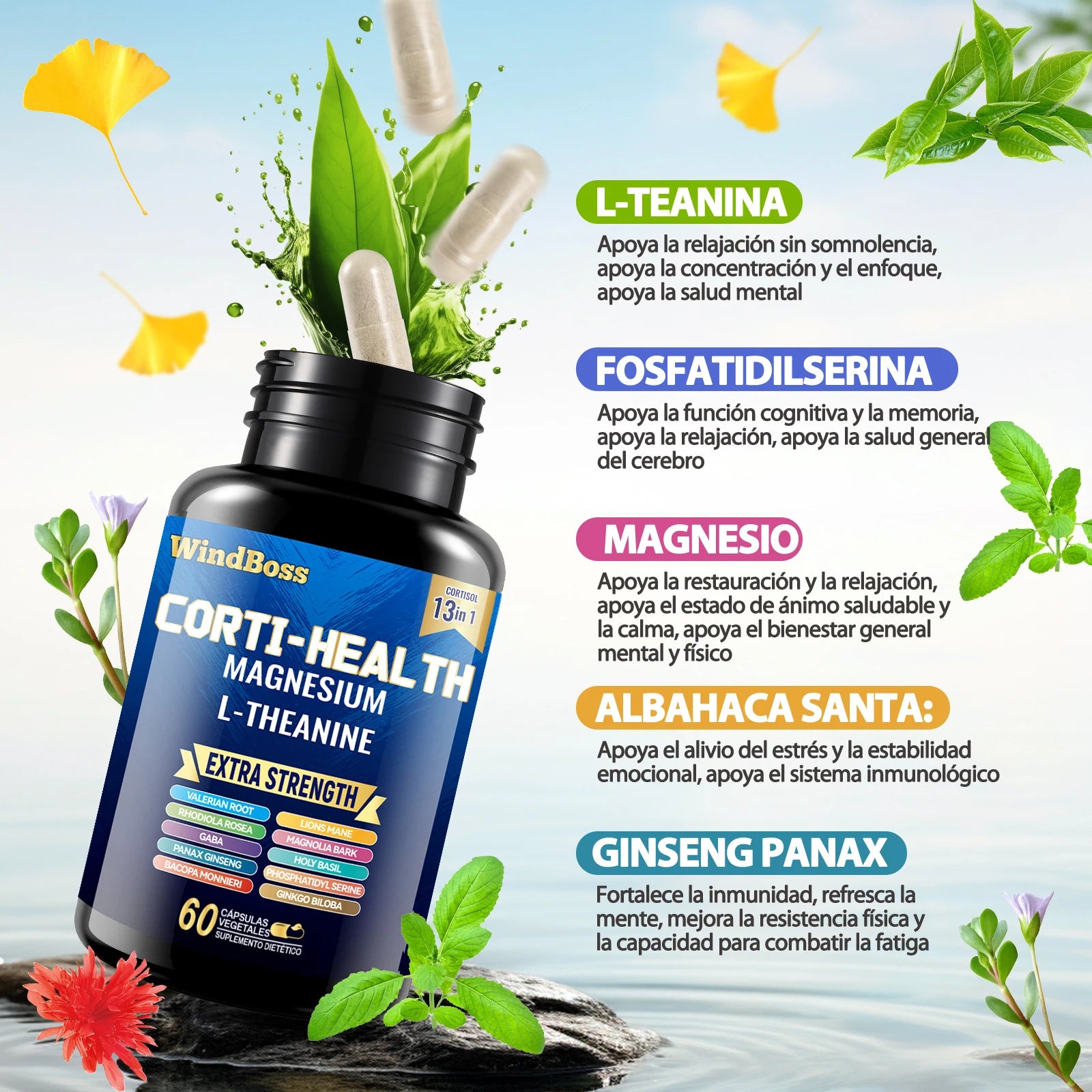 【Complete Balance】 Windboss Cortisol and Inositol Combo, All-Day Energy Support, 90+60 Capsules