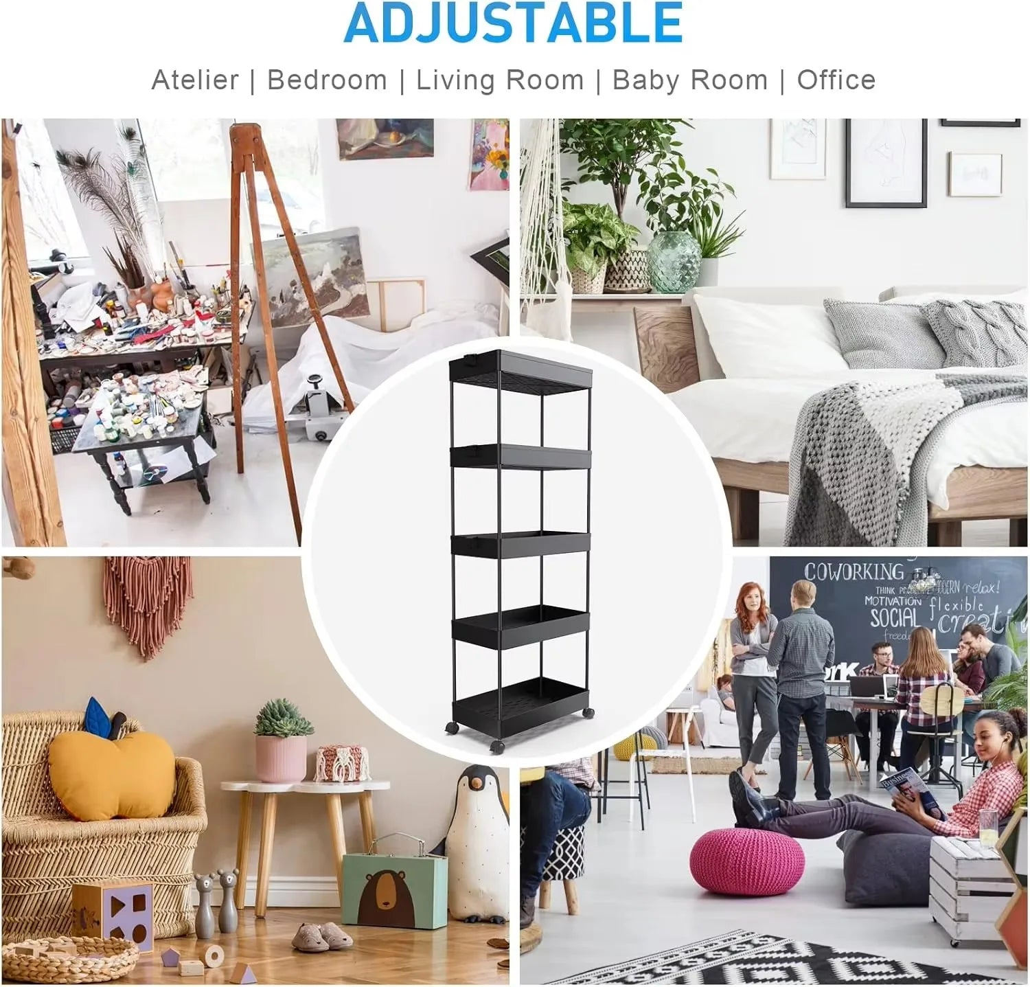 Estantería Rodante de 5/6 Niveles en Diseño Blanco y Negro, Carrito Almacenamiento Móvil Ideal para Cocina, Baño, Lavandería, Sala de Estar y Vestidores, Perfecto para Espacios Reducidos