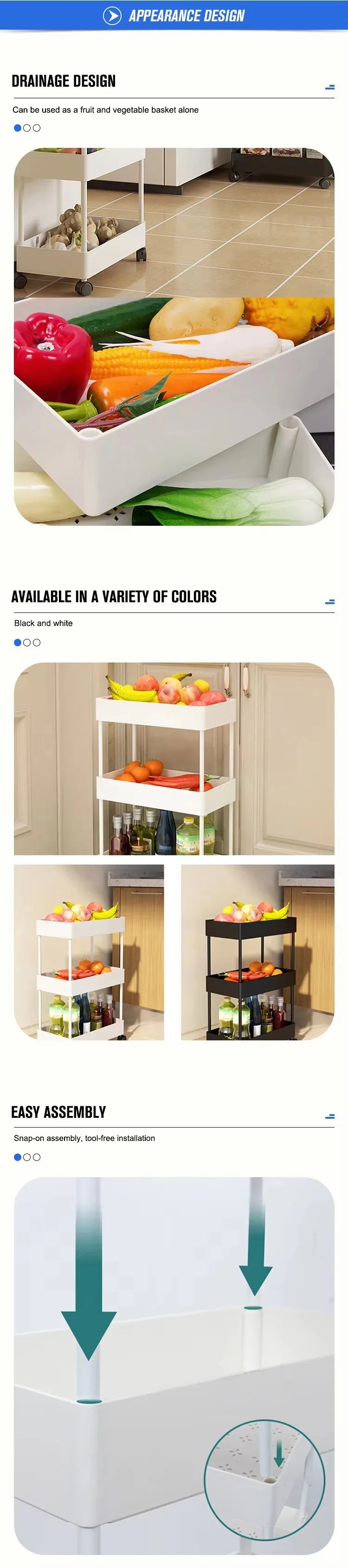 Estantería Rodante de 5/6 Niveles en Diseño Blanco y Negro, Carrito Almacenamiento Móvil Ideal para Cocina, Baño, Lavandería, Sala de Estar y Vestidores, Perfecto para Espacios Reducidos