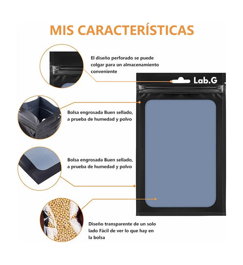100 Bolsas Stand Lab.G De Plástico Para 50g Negro 10x15cm Negro