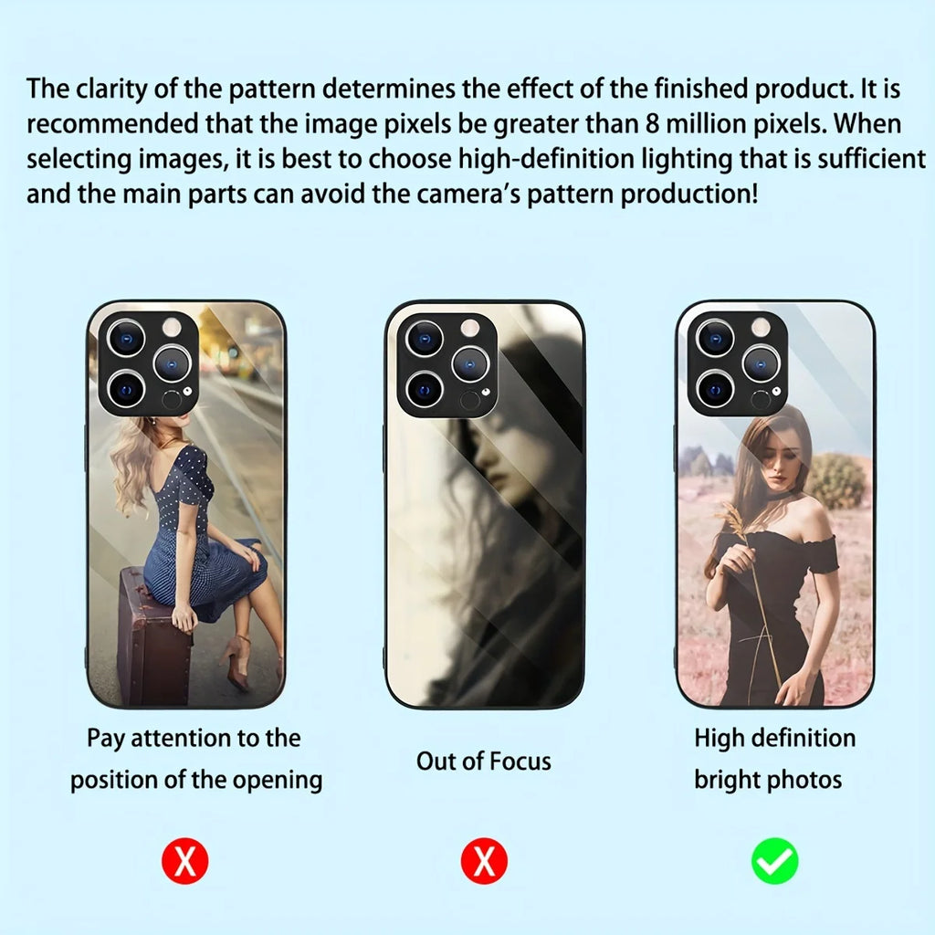 Funda de Cristal Espejo Personalizada con Foto para iPhone 17 16 15 14 13 12 Pro Max Mini 17Air 6 7 8 Plus XR SE X XS, Carcasa Protectora Única