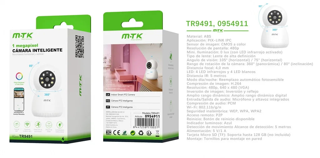 Security Indoor , 2MP, 2K, Cámara de Seguridad Interior, Cámara IP Domo 360°, Visión Nocturna, Monitor para Bebé y Mascotas, Wi‑Fi, Control por App, Compatible con Alexa, Google Assistant