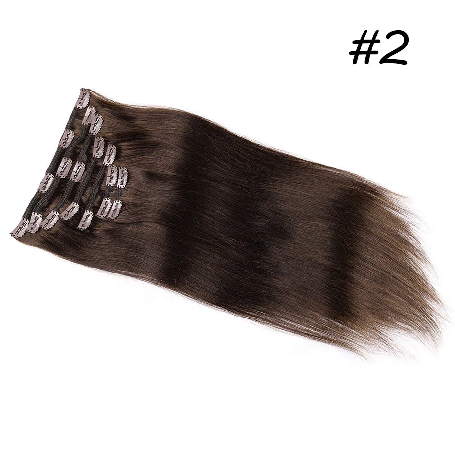 Extensión de cabello humano con Clip, extensiones de cabello humano Remy Natural de doble trama, extensiones de cabello brasileño con Clip