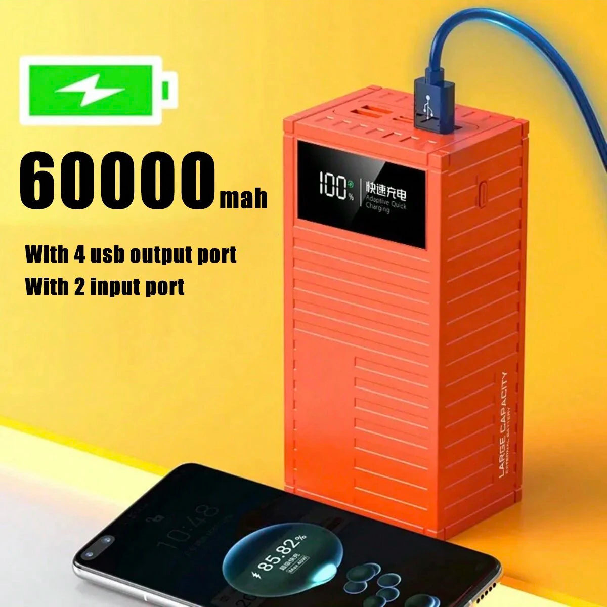 Power Bank Batería Portátil 60000mah Carga Rápida LED Pantalla DIGITAL Con salida 4usb Para iPhone Android