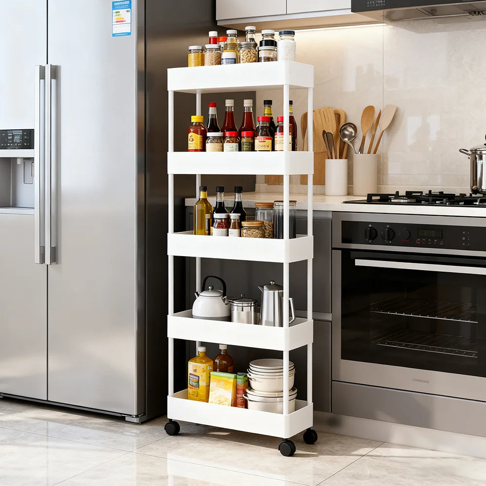 Estantería Rodante de 5/6 Niveles en Diseño Blanco y Negro, Carrito Almacenamiento Móvil Ideal para Cocina, Baño, Lavandería, Sala de Estar y Vestidores, Perfecto para Espacios Reducidos