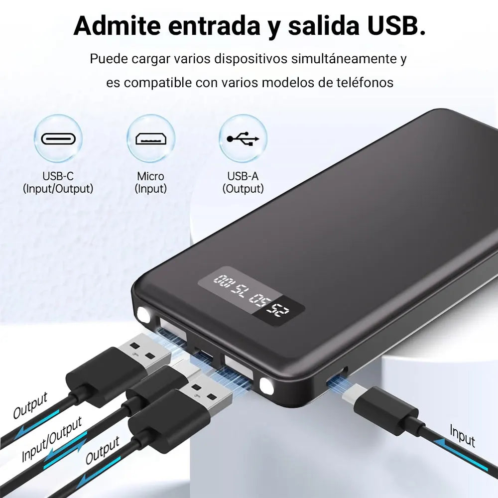 Negro Banco de Energía Portátil 10000mAh/20000mah 37Wh74wh Carga Rápida 3 USB Puertos y Pantalla LED Apto para conectores tipo c y lightning Teléfonos móviles, Tabletas
