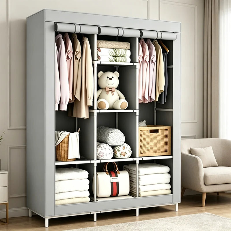 Armario independiente moderno de almacenamiento, armario portátil para guardar ropa con facilidad, diseño que ahorra espacio en el dormitorio y cuenta con función antipolvo.