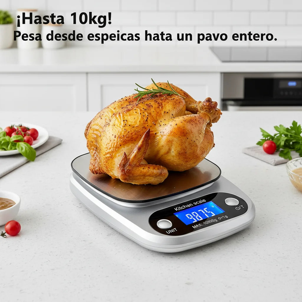Bascula Digital Gramera de Cocina 10kg/1g Pesa de Acero Inoxidable Balanza Electronica para Alimentos Reposteria y Cafe Herramientas de Medicion con Pantalla LCD Alta Precision 10kg 1g Incluye Baterias AAA Plata